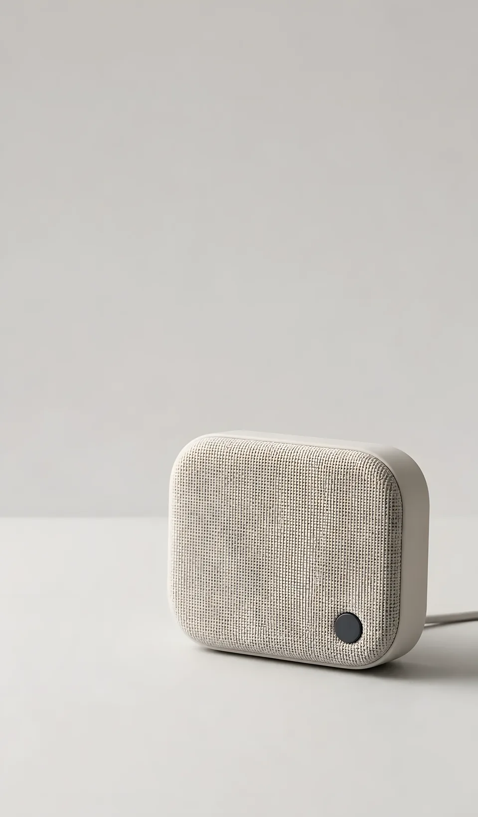 Small fabric speaker microphone on a light studio background